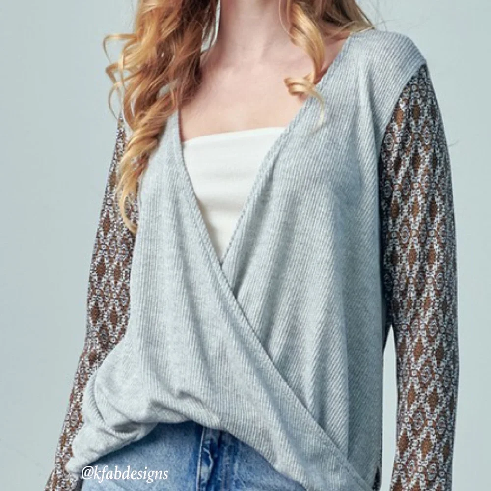 NEW! Boho Soft Surplice Color Block Printed Knit Top! - Picture 5 of 5